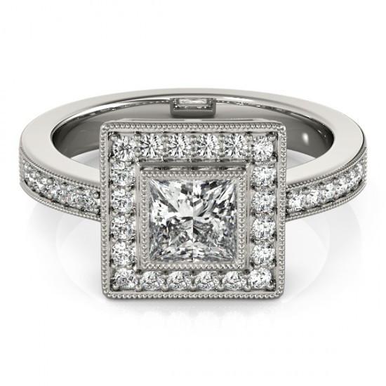 Princess Genuine Diamond Engagement Ring & Halo Round Diamond 1.50 Carat WG
