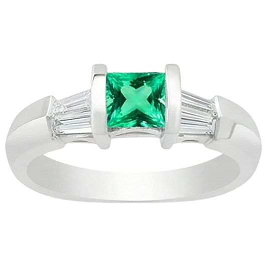 Fine Emerald Precious Stone Ring 2-ct 14 Karat White Gold – front view