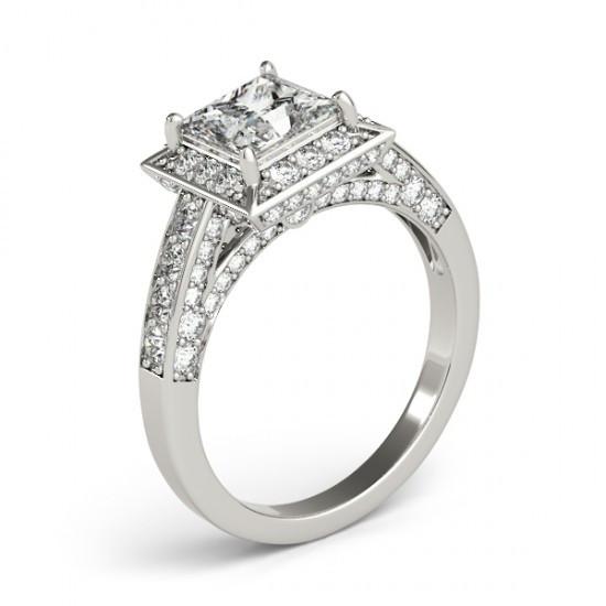 Princess Halo Round Natural Diamond Cut Engagement Ring 1.75 Carat WG 14K