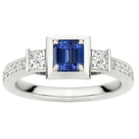 Princess Natural Earth Mined Diamond & Emerald Sapphire Engagement Ring Two Tone 2 Carats