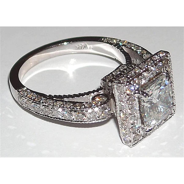 Princess Real Diamond Engagement Fancy Ring 5.25 Carats Pave Setting New