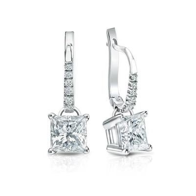 Princess & Round Cut 3.50 Ct. Natural Diamonds Dangle Earrings White Gold