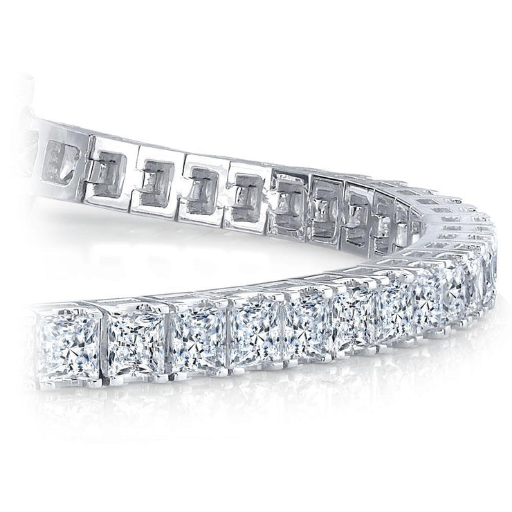 Princess Shaped Real Diamond Tennis Bracelet 13 Carat White Gold 14K
