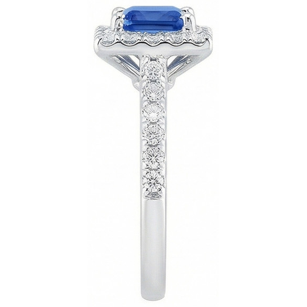 Princess Sri Lankan Sapphire Natural Earth Mined DIAMOND ( NOT LAB GROWN ) Ring 2.25 Carat White Gold 14K