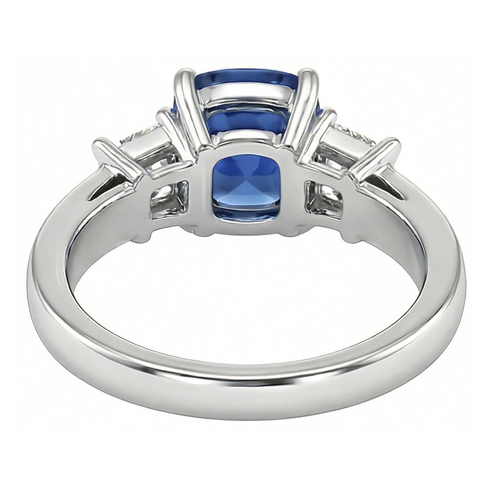 Princess & Round Natural Earth Mined Diamond Ring Cushion Ceylon Sapphire 3 Carats Gold