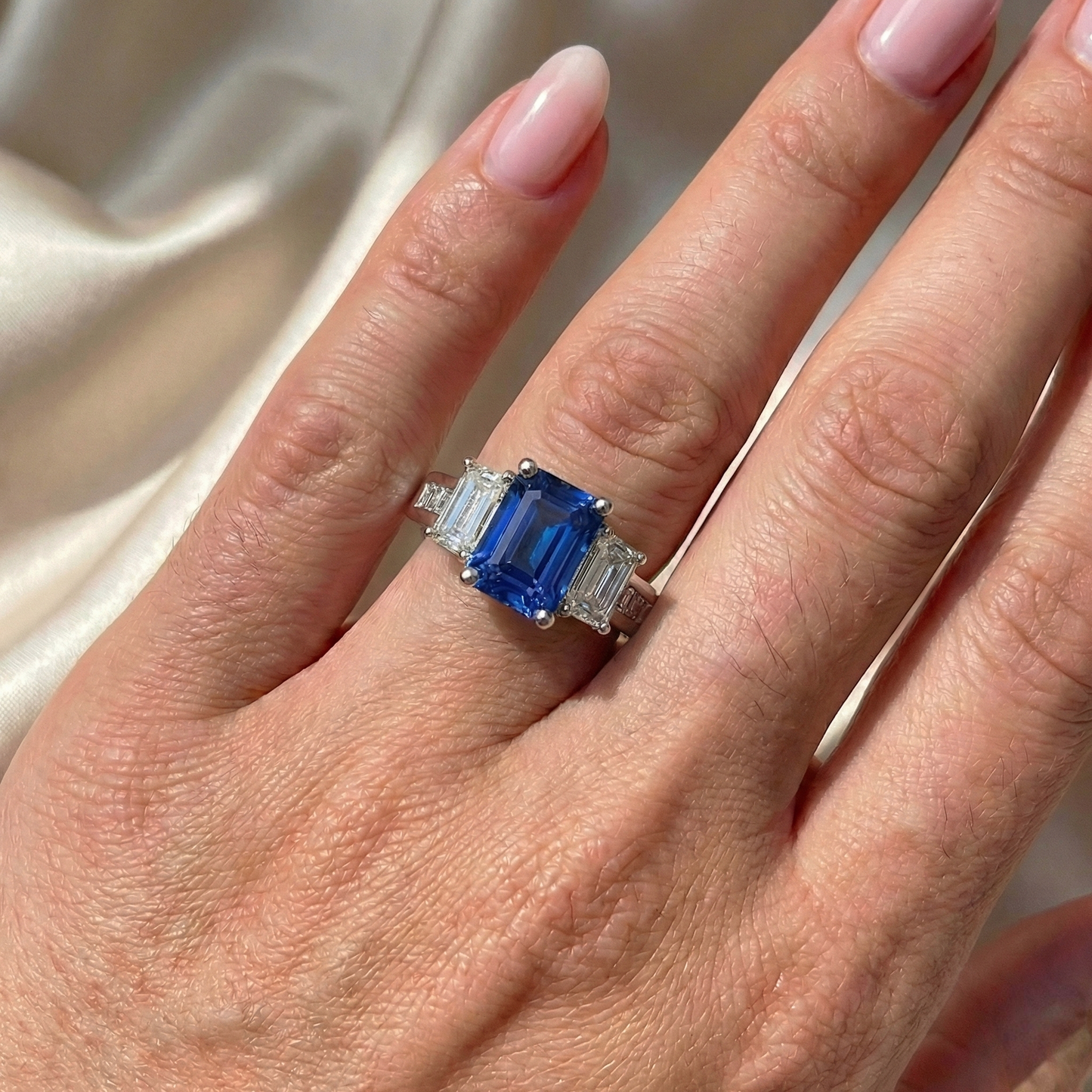 natural princess sapphire 4ct ring on white background