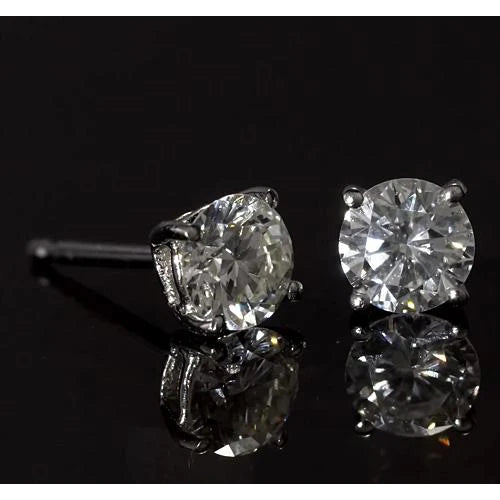 Prong Real Round Diamond Stud Earring 1.80 Carats White Gold 14K
