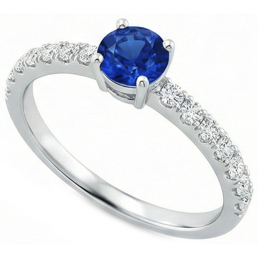 natural round sapphire 3.10ct ring front view