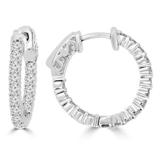 Prong Set 5.30 Ct Sparkling Natural Diamonds Hoop Earrings Gold White 14K
