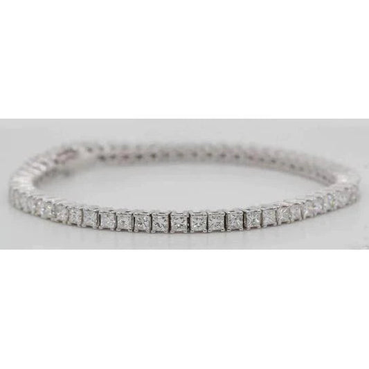 Prong Set 9 Carat Princess Real Diamonds Tennis Bracelet White Gold