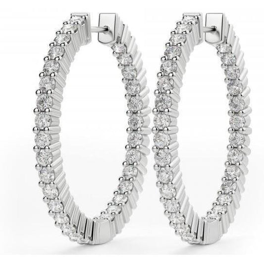 Prong Set Brilliant Cut Real 4 Carat Diamonds Hoop Earrings White Gold