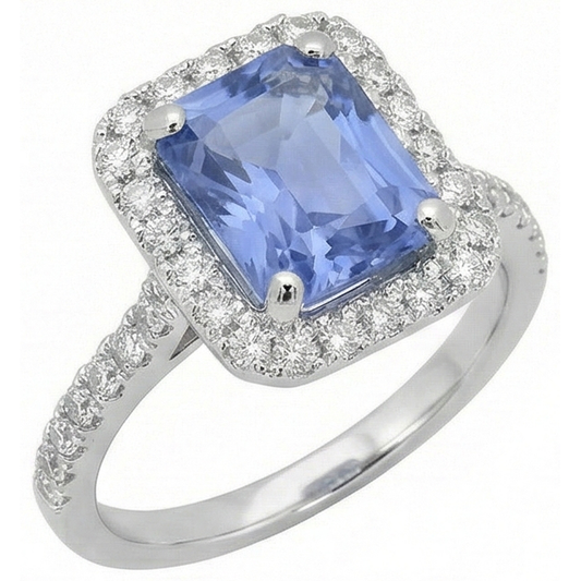 Prong Set Ceylon Sapphire With Natural Earth Mined Diamonds 4 Ct Ring White Gold 14K