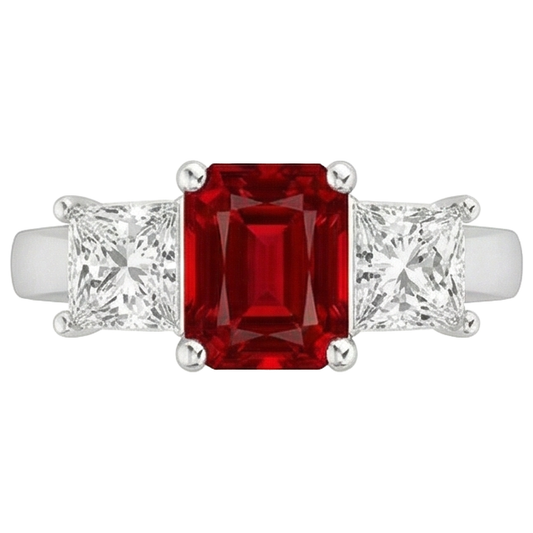 Prong Set Red Ruby And Natural Earth Mined Diamonds 4.00 Carats Ring 14K Gold
