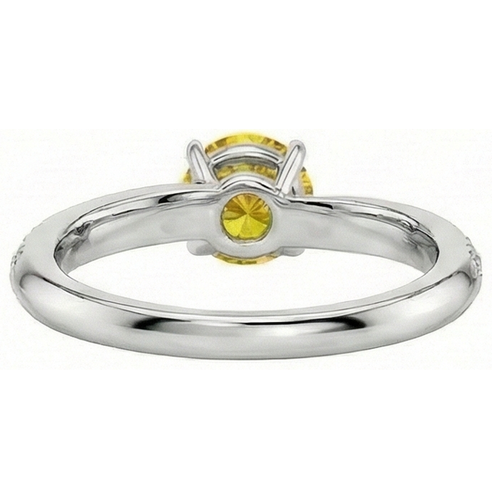 Prong Set Round Cut 3.50 Ct Yellow Sapphire With Natural Earth Mined Diamonds Ring