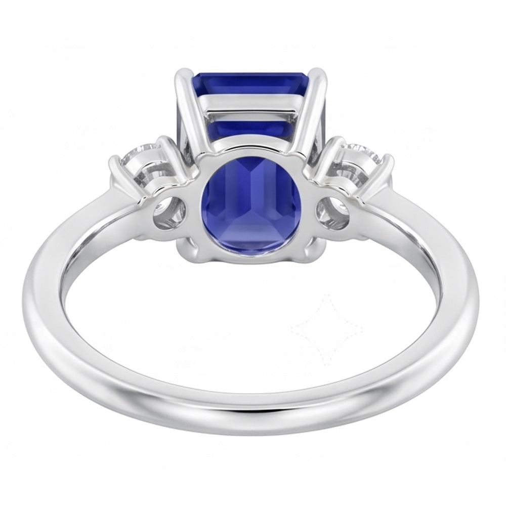 Radiant 3 Stone Blue Sapphire Ring 1.25 Carats Small Round Natural Earth Mined Diamonds