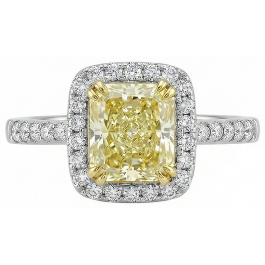 Radiant Cut Yellow Sapphire Gemstone Ring White Gold Natural Earth Mined Diamond 2.5 Ct.