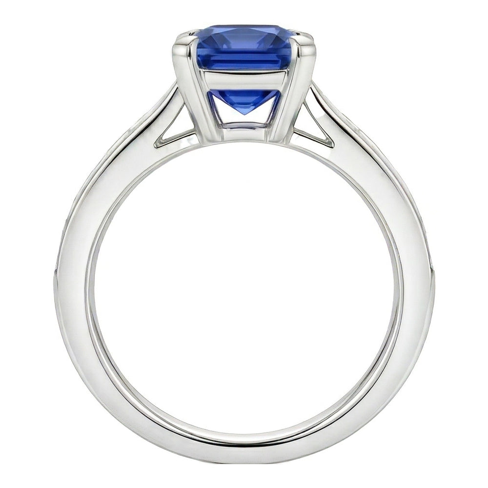 Radiant Sapphire Engagement Ring 2 Carats Baguette Accents Channel Set
