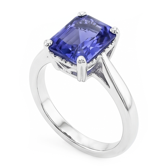 Radiant Solitaire 2 Carats Blue Sapphire Ring Reversed Tapered Shank
