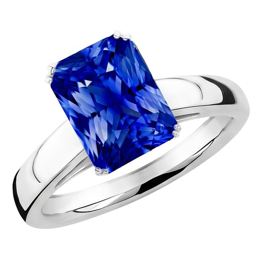 Radiant Solitaire Ceylon Sapphire Engagement Ring 2.50 Carats Gold 14K