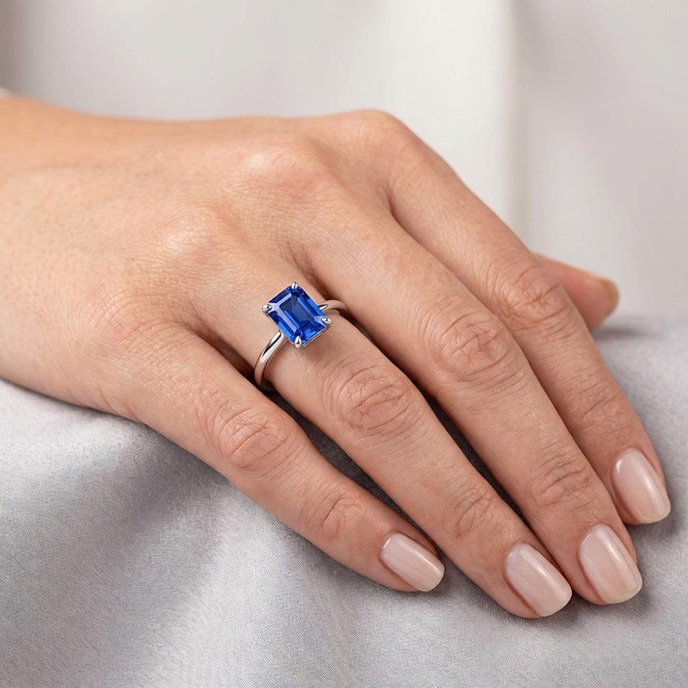 Radiant Solitaire Sri Lankan Sapphire Ring 1.50 Carats Women's Jewellery
