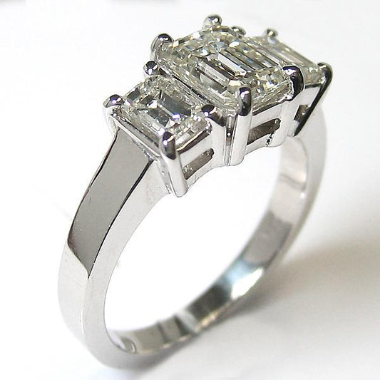 Real 3 Stone Emerald Cut