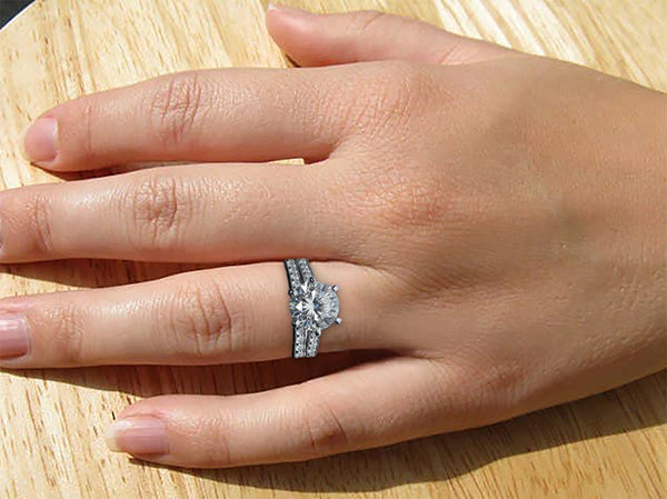 Real 5 Carats Natural Earth Mined Diamond Engagement Ring And Band Set White Gold 14K