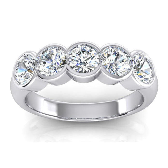 Real 5 Stone Diamond Anniversary Band Half Bezel Setting 1.50 Carats
