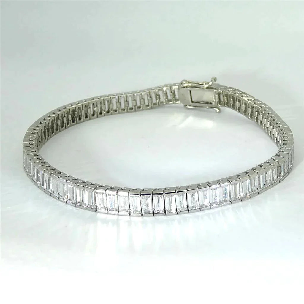 Real Baguette Cut Real Diamond Tennis Gold Bracelet