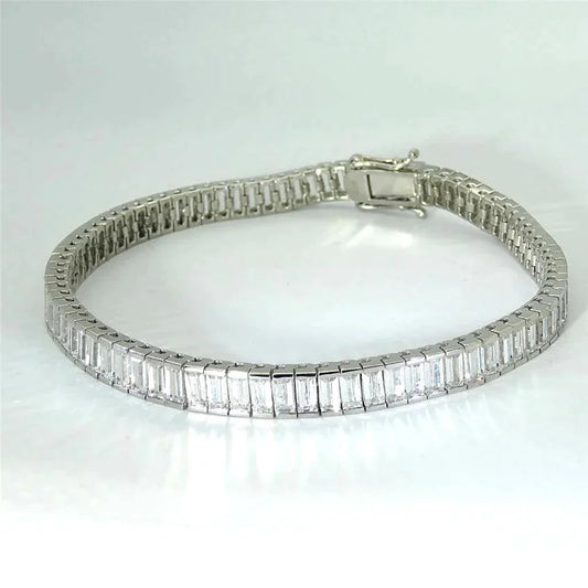 Real Baguette Cut Real Diamond Tennis Gold Bracelet