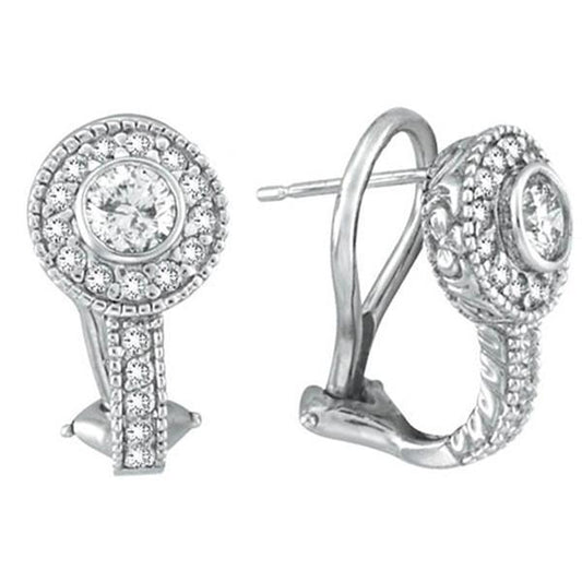 Real Bezel Diamond Drop Earrings White Gold 1.13 Carats 14K White Gold