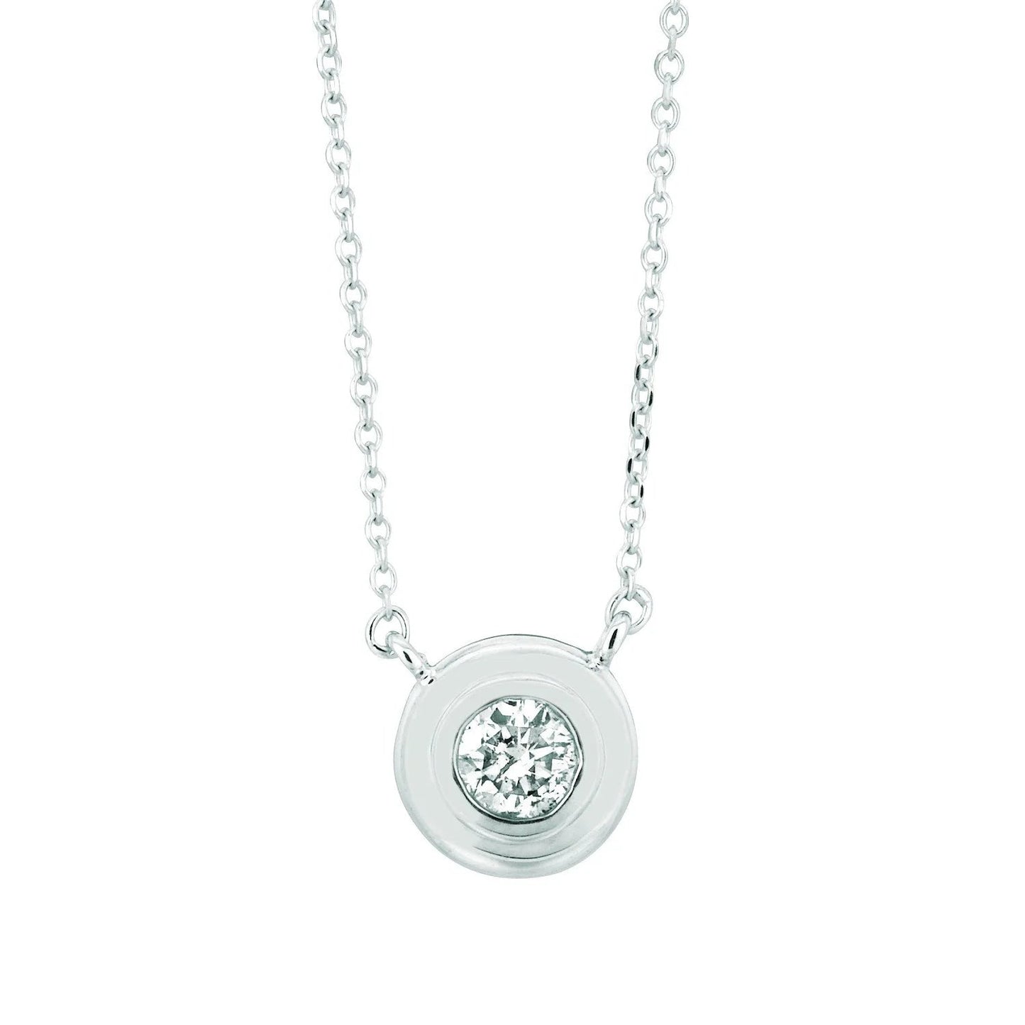 Real Diamond Bezel Necklace Pendant 0.30 Carats 14K White Gold