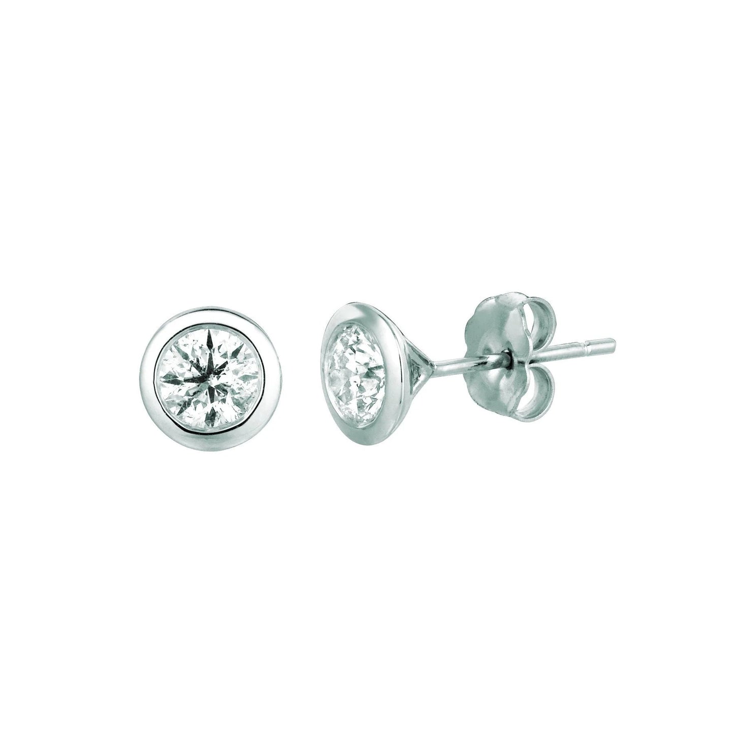 Real Diamond Bezel Set Stud Earrings 1 Carats 14K White Gold