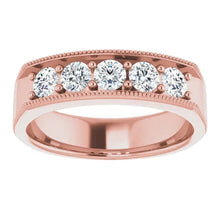 Real Diamond Comfort Fit Wedding Band 1 Ct Five Stone Milgrain Rose