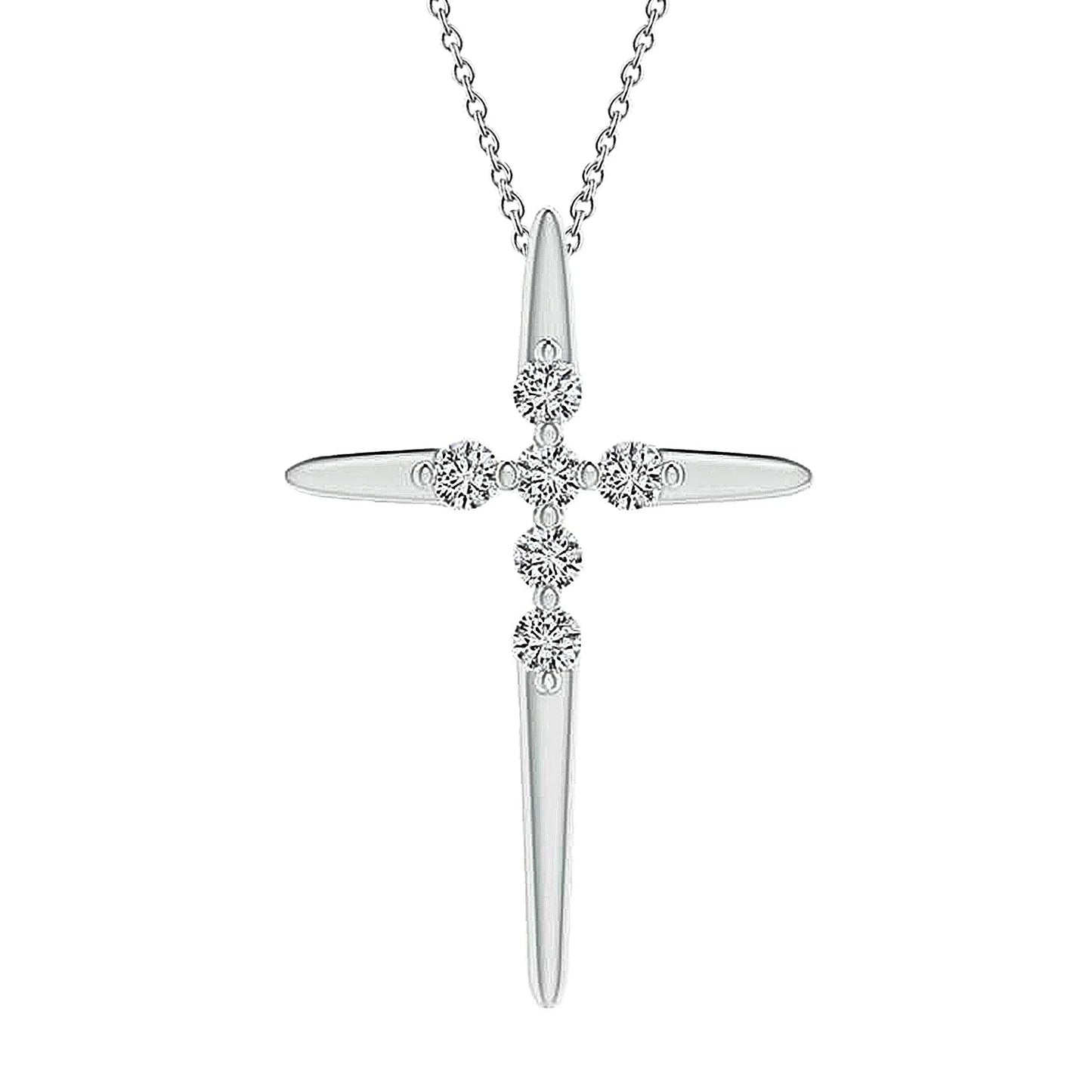 Real Diamond Cross Pendant Necklace 2.10 Ct. White Gold 14K Women Jewelry