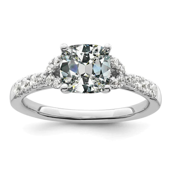 Real Diamond Cushion Old Miner Engagement Ring With Accents 6.50 Carats