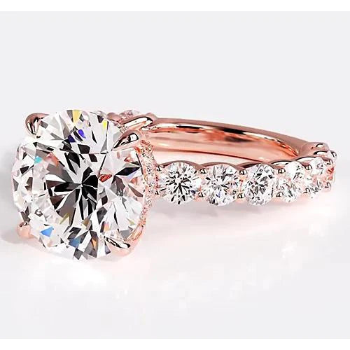 Real Diamond Engagement Ring 6.40 Carats Rose Gold Women Jewelry