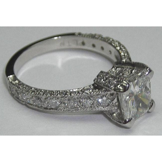 Real Diamond Engagement Ring Antique Style 3.50 Carats White Gold 14K