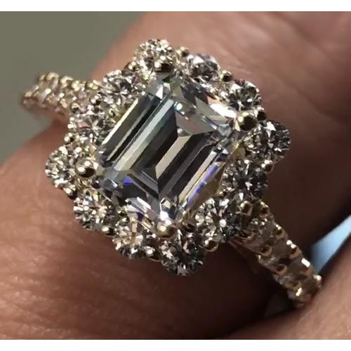 Real Diamond Engagement Ring Halo 3 Carats White Gold 14K