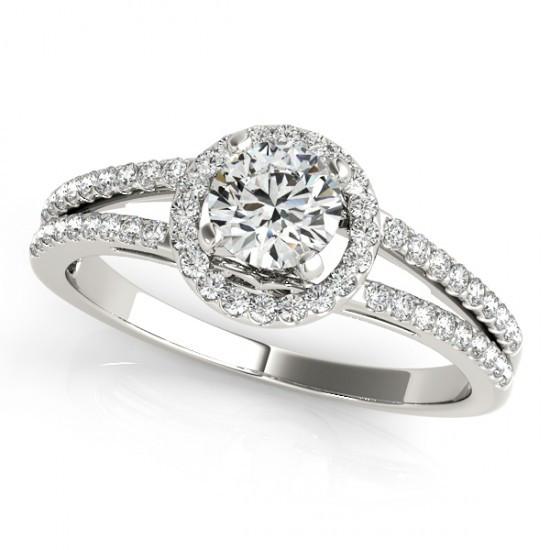 Real Diamond Engagement Ring Halo Split Shank Jewelry 1.35 Carat WG 14K