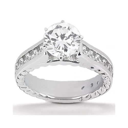 Real Natural Earth Mined Diamond Engagement Ring With Accents Set 4.21 Carats White Gold 14K