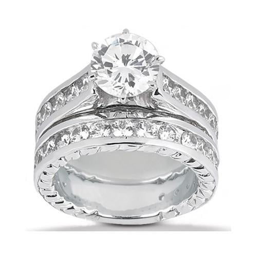 Real Diamond Engagement Ring With Accents Set 4.21 Carats White Gold 14K
