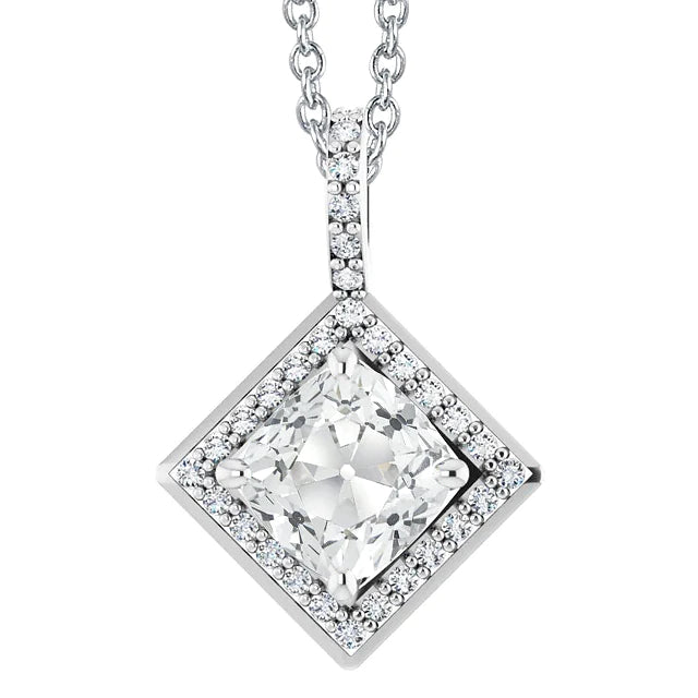 Real Diamond Halo Pendant Round & Cushion Old Miner With Chain 7.50 Carats