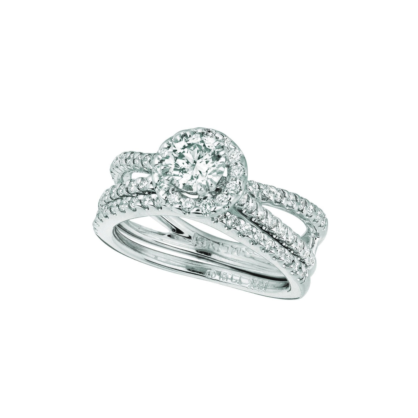 Real Diamond Halo Split Shank Ring 1.42 Carats 14K White Gold