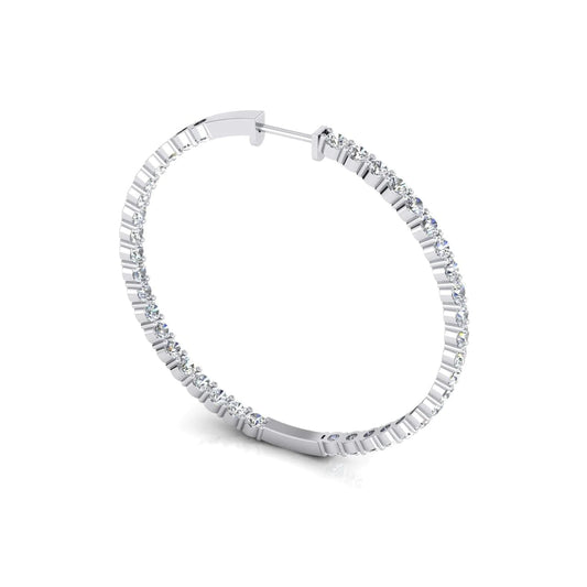 Real Diamond Hoop Earrings 8 Carats 3 mm Wide 1.5" Dia. Each Gold