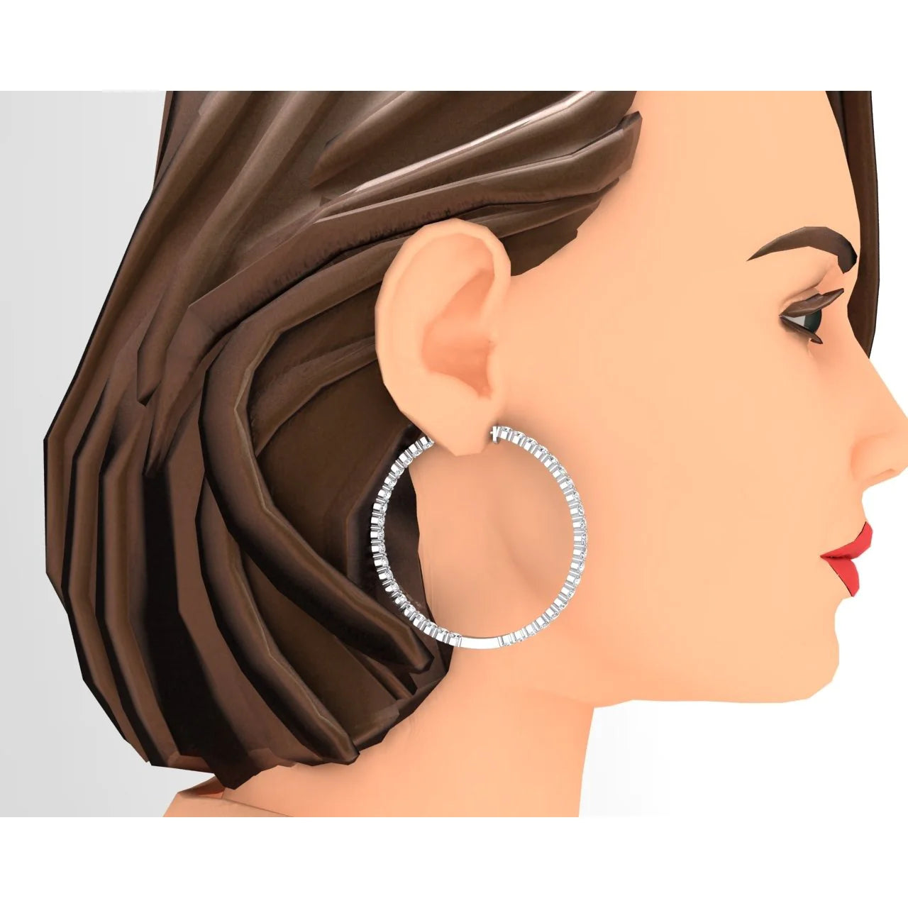 Real Diamond Hoop Earrings 8 Carats 3 mm Wide 1.5" Dia. Each Gold
