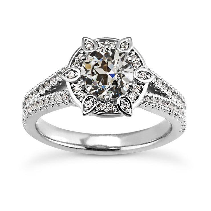 Real Diamond Old Mine Cut Halo Ring Star Style Split Shank 5.50 Carats