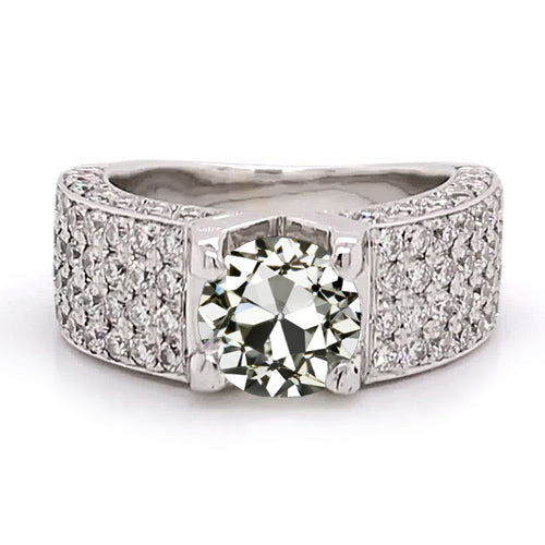 Real Diamond Old Miner Engagement Ring Multi Row Pave Set Accents 4 Carats