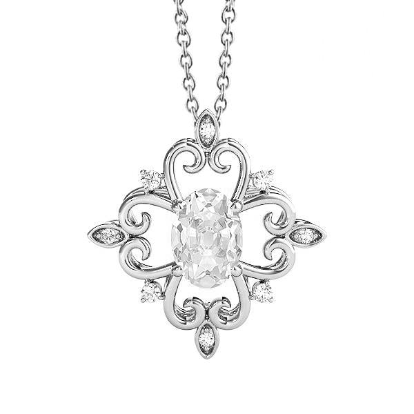 Natural Earth Mined Diamond Pendant Antique Style Round & Oval Old Cut Prong Set 3 Carats