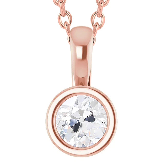Real Diamond Pendant Rose Gold Bezel Old Cut 2.50 Carats Slide Chain