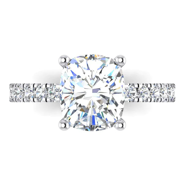 Real Diamond Ring Cushion With Side Stones